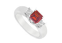 Three Stone Ruby and Diamond Ring : 14K White Gold - 0.75 CT TGW