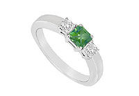 Three Stone Emerald and Diamond Ring : 14K White Gold - 0.75 CT TGW
