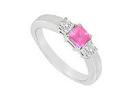 Three Stone Pink Sapphire and Diamond Ring : 14K White Gold - 0.75 CT TGW