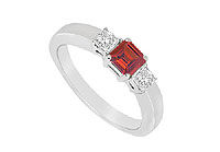 Three Stone Ruby and Diamond Ring : 14K White Gold - 0.75 CT TGW