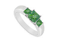 Three Stone Emerald Ring : 14K White Gold - 0.33 CT TGW
