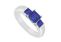 Three Stone Sapphire Ring : 14K White Gold - 0.33 CT TGW
