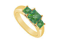 Three Stone Emerald Ring : 14K Yellow Gold - 0.50 CT TGW