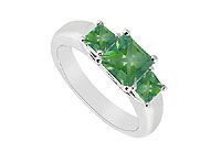 Three Stone Emerald Ring : 14K White Gold - 0.50 CT TGW