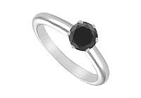 Black Diamond Solitaire Ring : 14K White Gold - 1.00 CT Diamond