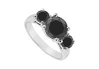 Three Stone Black Diamond Ring : 14K White Gold - 2.00 CT Diamonds