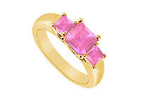 Three Stone Pink Sapphire Ring : 14K Yellow Gold - 0.50 CT TGW