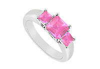 Three Stone Pink Sapphire Ring : 14K White Gold - 0.50 CT TGW
