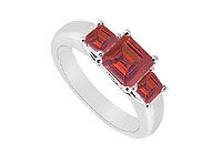 Three Stone Ruby Ring : 14K White Gold - 0.50 CT TGW