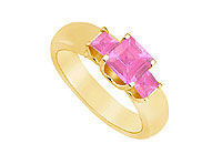Three Stone Pink Sapphire Ring : 14K Yellow Gold - 0.75 CT TGW