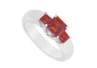 Three Stone Ruby Ring : 14K White Gold - 0.75 CT TGW