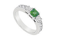 Emerald and Diamond Ring : 14K White Gold - 1.00 CT TGW