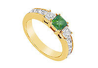 Emerald and Diamond Ring : 14K Yellow Gold - 1.00 CT TGW