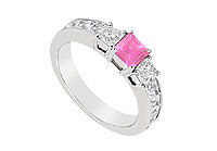 Pink Sapphire and Diamond Ring : 14K White Gold - 1.00 CT TGW