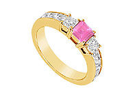 Pink Sapphire and Diamond Ring : 14K Yellow Gold - 1.00 CT TGW