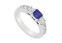 Blue Sapphire and Diamond Ring : 14K White Gold - 1.00 CT TGW