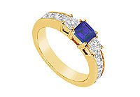 Blue Sapphire and Diamond Ring : 14K Yellow Gold - 1.00 CT TGW