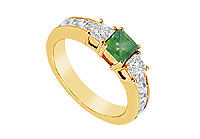 Emerald and Diamond Ring : 14K Yellow Gold - 1.25 CT TGW