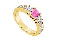 Pink Sapphire and Diamond Ring : 14K Yellow Gold - 1.25 CT TGW