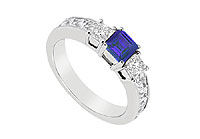 Blue Sapphire and Diamond Ring : 14K White Gold - 1.25 CT TGW