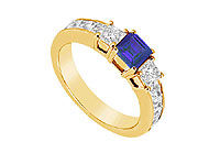 Blue Sapphire and Diamond Ring : 14K Yellow Gold - 1.25 CT TGW