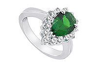 Frosted Emerald and Cubic Zirconia Ring : 10K White Gold - 2.50 CT TGW