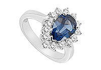 Diffuse Sapphire and Cubic Zirconia Ring : 10K White Gold - 2.75 CT TGW