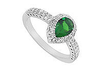 Frosted Emerald and Cubic Zirconia Ring : 10K White Gold - 1.33 CT TGW
