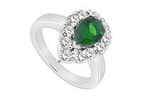 Frosted Emerald and Cubic Zirconia Ring : 10K White Gold - 2.00 CT TGW