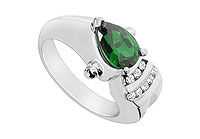 Frosted Emerald and Cubic Zirconia Ring : 10K White Gold - 1.75 CT TGW