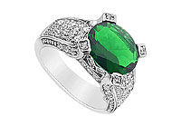 Frosted Emerald and Cubic Zirconia Ring : 10K White Gold - 3.50 CT TGW