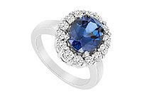 Diffuse Sapphire and Cubic Zirconia Ring : 10K White Gold - 3.25 CT TGW