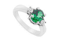 Frosted Emerald and Cubic Zirconia Ring : 10K White Gold - 1.10 CT TGW