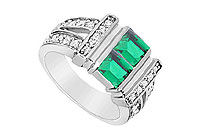 Frosted Emerald and Cubic Zirconia Ring : 10K White Gold - 1.25 CT TGW