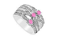 Diamond and Pink Sapphire Ring : 14K White Gold - 1.00 CT TGW