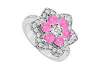 Diamond and Pink Sapphire Ring : 14K White Gold - 1.50 CT TGW