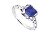 Sapphire and Diamond Engagement Ring : 14K White Gold - 1.00 CT TGW