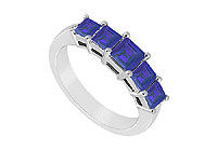 Blue Sapphire Wedding Band : 14K White Gold - 1..00 CT TGW