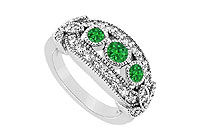 Emerald and Diamond Ring : 14K White Gold - 1.00 CT TGW