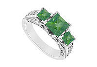 Emerald and Diamond Engagement Ring : 14K White Gold - 2.75 CT TGW