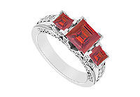 Ruby and Diamond Engagement Ring : 14K White Gold - 2.75 CT TGW
