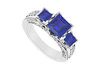 Sapphire and Diamond Engagement Ring : 14K White Gold - 2.75 CT TGW