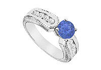 Sapphire and Diamond Engagement Ring : 14K White Gold - 1.00 CT TGW