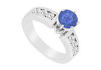 Sapphire and Diamond Engagement Ring : 14K White Gold - 1.00 CT TGW