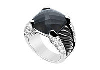 Black Onyx and Diamond Rope Ring : 14K White Gold - 11.50 CT TGW