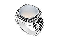 Moon Quartz and Diamond Rope Ring : 14K White Gold - 10.50 CT TGW