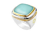 Aqua Chalcedony Rope Ring : 14K Two Tone (White & Yellow) Gold - 10.00 CT TGW