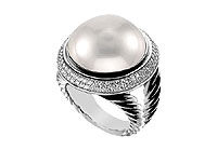 Cultured Silver Mabe Pearl and Diamond Rope Ring : 14K White Gold - 1.00 CT Diamonds