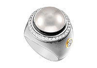 Cultured Silver Mabe Pearl and Diamond Ring : 14K White Gold - 0.50 CT Diamonds