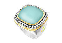 Aqua Chalcedony and Diamond Rope Ring : 14K White Gold - 10.50 CT TGW